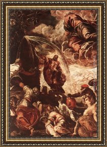 Moses Framed Paintings - Moses Drawing Water from the Rock [detail 1] by Jacopo Robusti Tintoretto